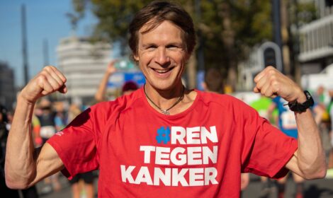 Man in Run against Cancer shirt